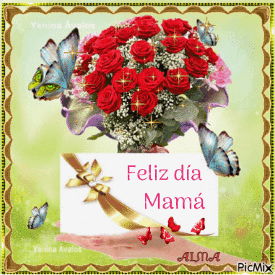 Red Roses Bouquet And Feliz Dia Mama Card GIF