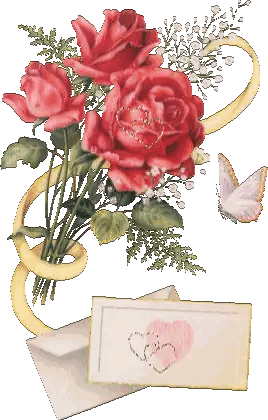 Red Roses Bouquet, Envelope and Heart Card