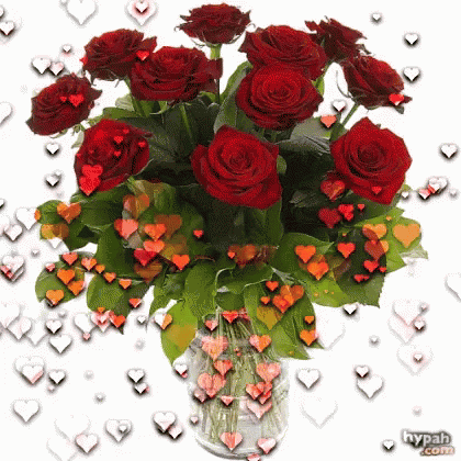 Red Roses Bouquet in Vase With Hearts