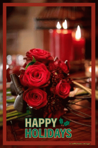 Red Roses Bouquet with Candles Happy Holidays