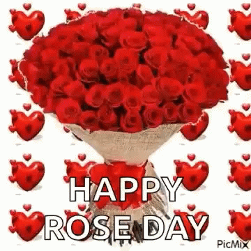 Red Roses Bouquet With Hearts GIF
