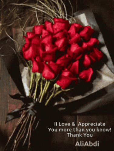 Red Roses Bouquet With Thank You Message GIF