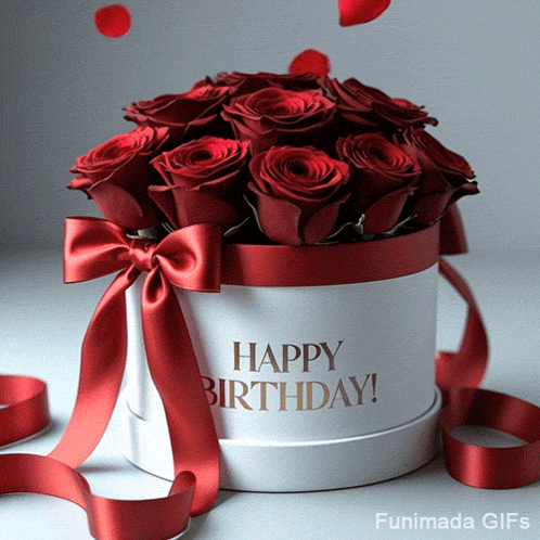 Red Roses Box Saying Happy Birthday
