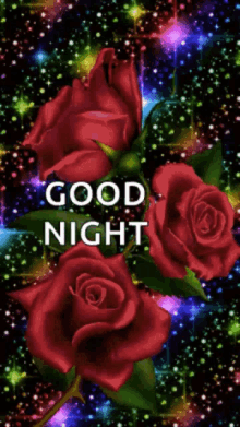 Red Roses Good Night And Colorful Sparkles GIF