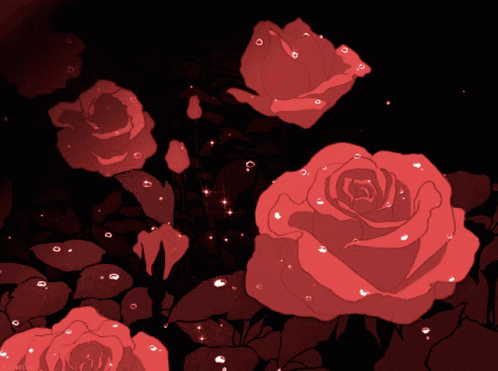 Red Roses Surrounded By Black Leaves GIF