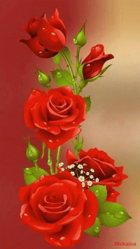 Red Roses With Green Leaves and Baby's Breath