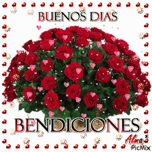 Red Roses With Hearts Buenos Dias Bendiciones