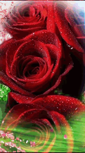 Red Roses with Water Drops