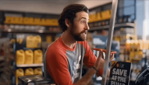 Red Shirt Man Pointing At Save At The Pump GIF