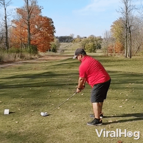 Red Shirt Man Swinging Golf Club Saying Viralhog