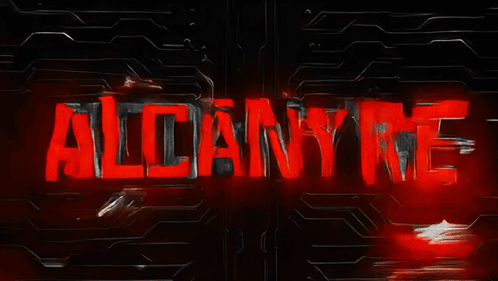Red Sign Saying Alcanyne on Dark Background
