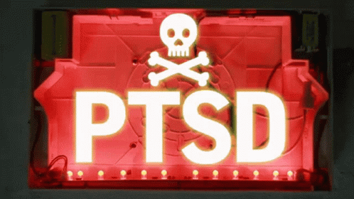 Red Sign Saying PTSD With Skull and Crossbones