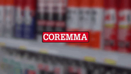 Red Sign That Says Coremma in Front of Blurred Background