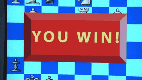Red Sign You Win on Blue and White Checkered