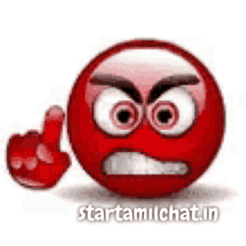 Red Smiley Making Angry Face and Middle Finger