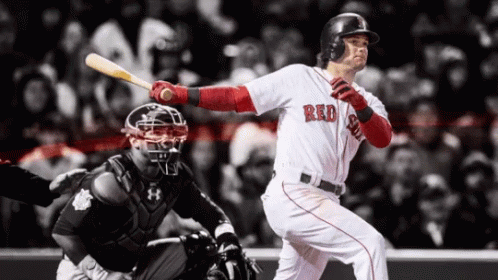 Red Sox Baseball Player Swinging At Ball GIF