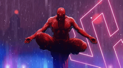 Red Superhero Sitting in Rain