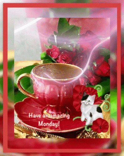 Red Tea Cup With Marvelous Monday GIF