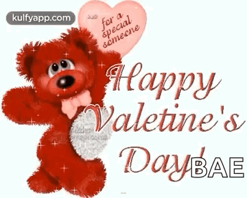 Red Teddy Bear Holding Pink Heart Happy Valentines Day