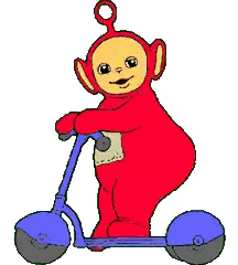 Red Teddy Riding Blue Scooter