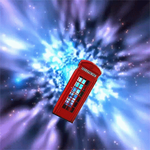 Red Telephone Booth Flying Through Vortex