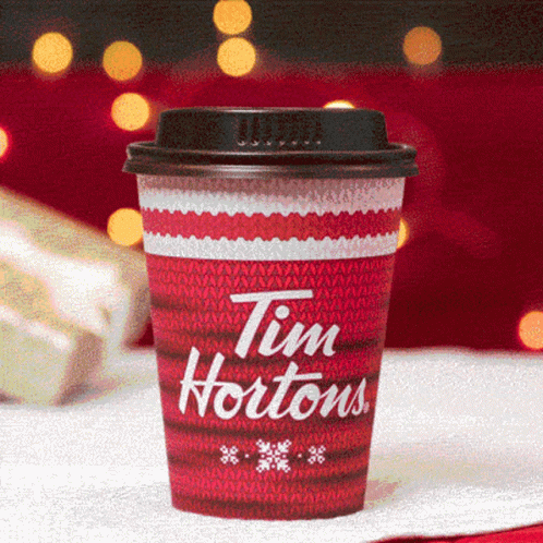 Red Tim Hortons Cup With Black Lid