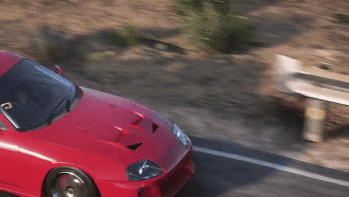 Red Toyota Supra Drone Shot GIF