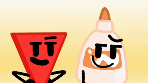 Red Triangle and White Glue Bottle with Faces