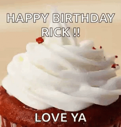 Red Velvet Cupcake With Whipped Cream Saying Happy Birthday Rick GIF