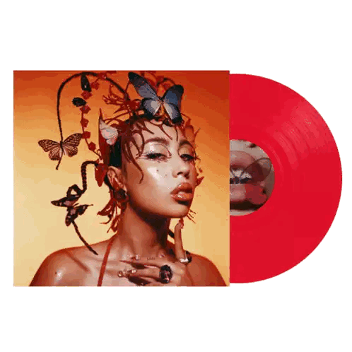 Red Vinyl Record Woman with Butterflies