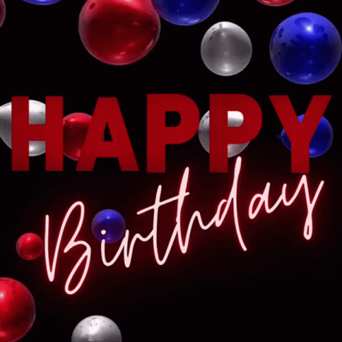 Red White And Blue Balloons With The Words Happy Birthday In White Letters GIF