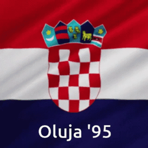 Red White and Blue Flag With Coat of Arms 1995
