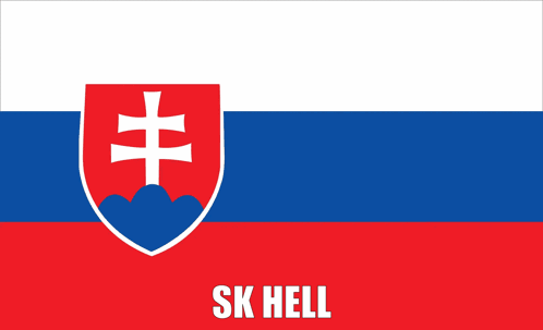 Red White and Blue Flag With Shield Saying Sk Hell