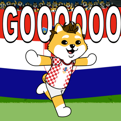 Red White Checkered Dog Running Past Gooooo Banner