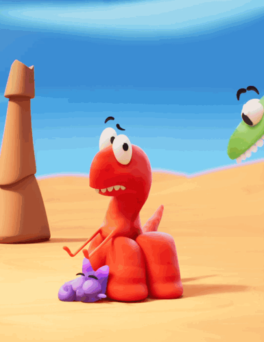 Red Worm Sitting on Purple Object