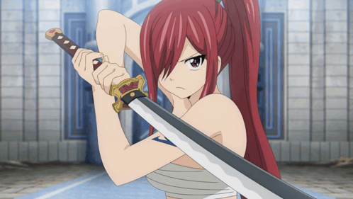 Redhead Girl Holding Sword