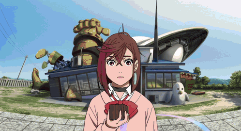 Redhead Girl Standing in Front of Large Building