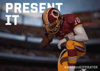 Redskins Football Player Squatting With Present It GIF