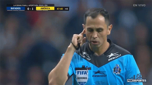 Referee Covering Ears During Soccer Match