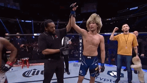 Referee Holding up Fighter Hand in UFC Ring