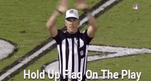 Referee Holding Up Hands Saying Hold Up Flag on the Play