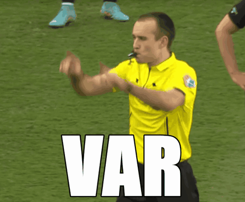 Referee In Yellow Shirt Saying VAR GIF
