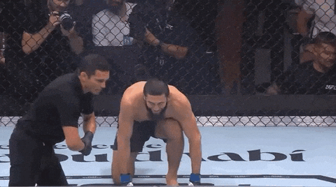 Referee Standing Next To Man In Boxing Ring With Sabi Sign GIF