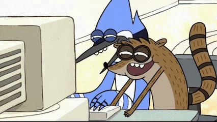 Regular Show Characters Sitting At Computer GIF