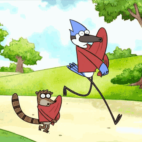 Regular Show Raccoon And Blue Bird GIF