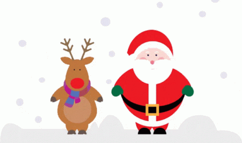 Reindeer With Scarf Next To Santa Claus GIF