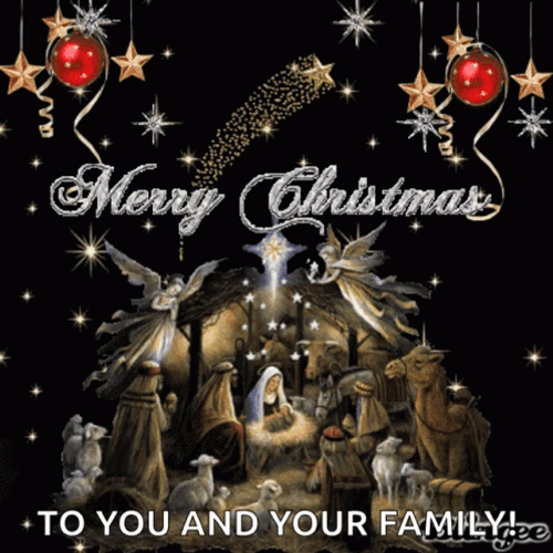 Religious Christmas Snowing In Manger GIF