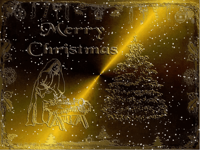 Religious Christmas Snowing In Manger GIF
