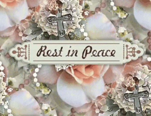 Rest In Peace Sign Surrounded By Flowers And Crosses GIF
