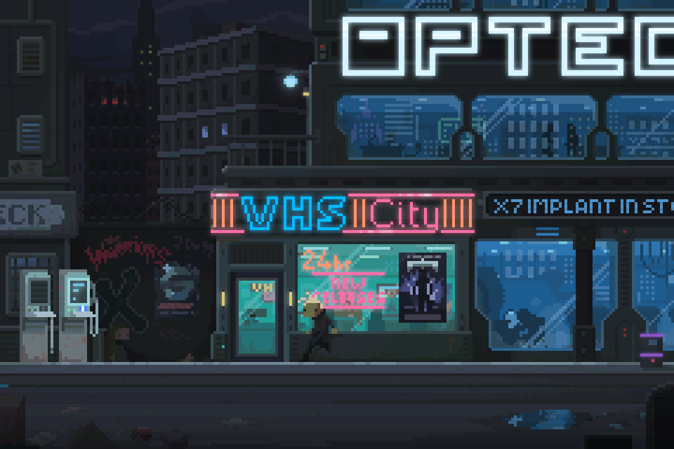 Retro 80's City Commercial Area At Night GIF